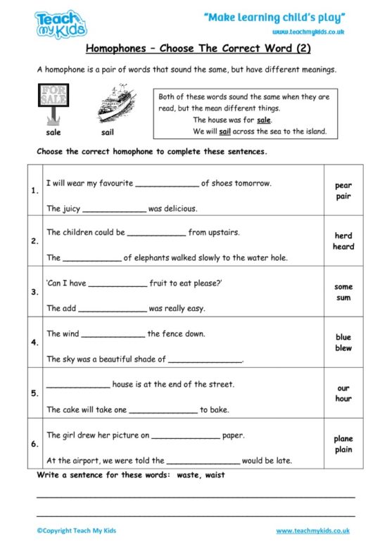 Worksheets for kids - homophoneschoose-correct-word-2